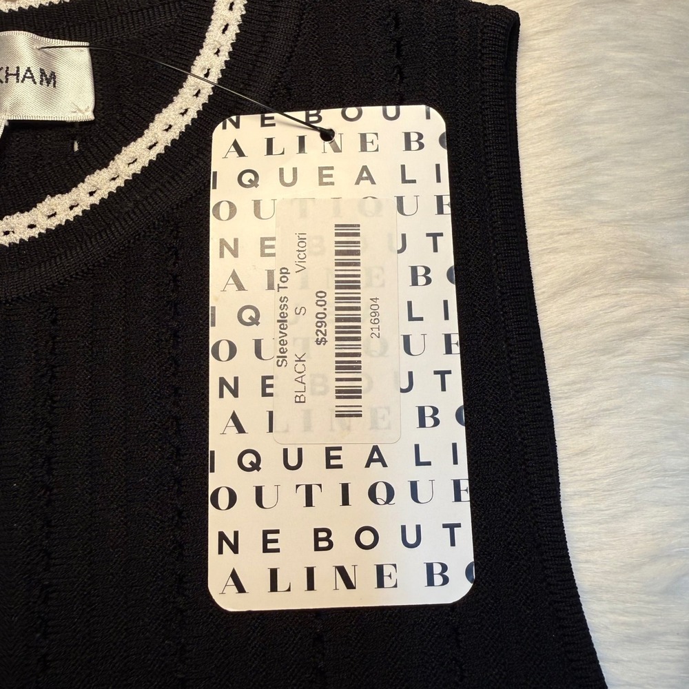 NWT Victoria Beckham Womens Black White Pointelle Rib Knit Sleeveless Crop Top S - Picture 3 of 5